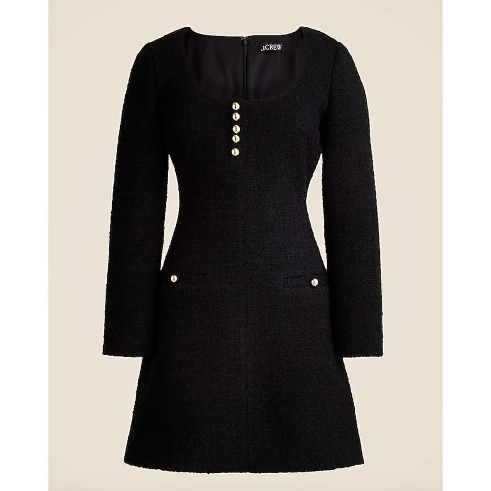 J.Crew Wool Tweed Sophia Dress Black Gold 8 old money quiet luxury‎ country club